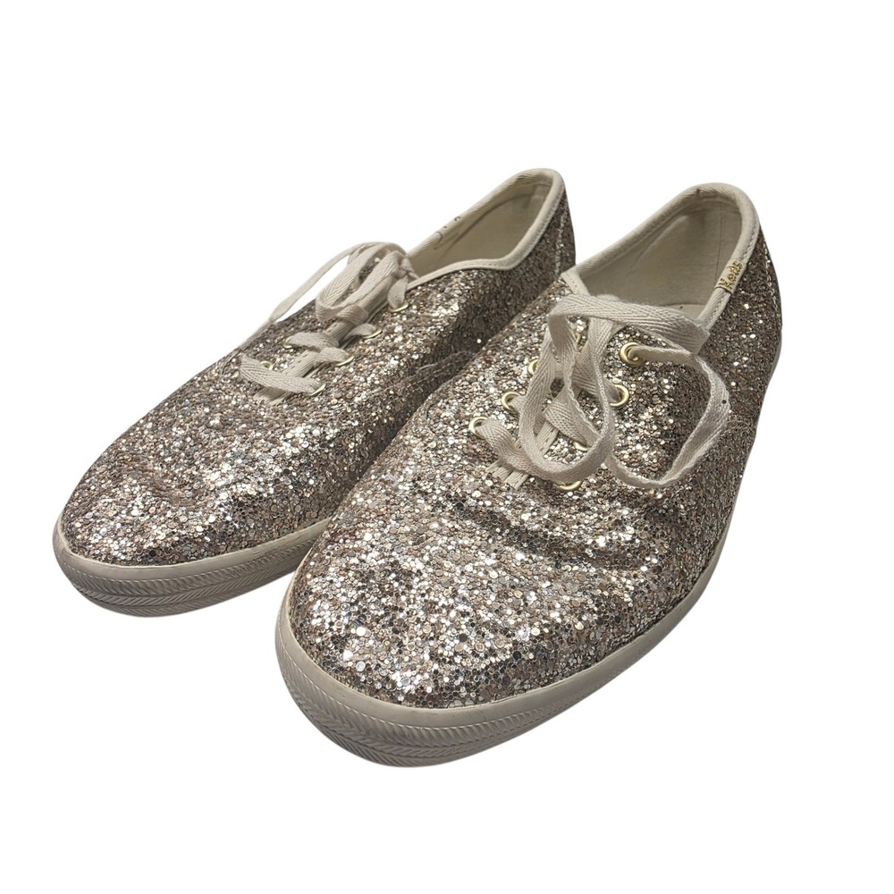 Keds Champion Glitter Sneakers Womens Champagne Gold Rose Gold Lace Up Shoes